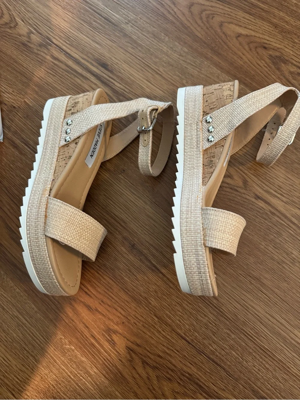 Steve Madden Women's Beige wedge Woven Strap Sandals